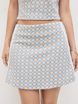 Cider - Jacquard High Rise Geometric Side Stripe Mini Skirt