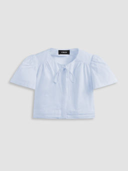 Cider - 100% Cotton Floral Embroidery Knotted Crop Shirt