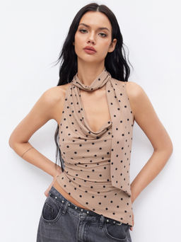 Cider - Halter Neckline Ruched Cami Top With Scarf