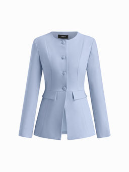 Cider - Round Neckline Button Up Split Blazer