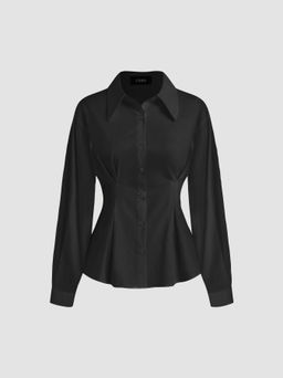 Cider - 100% Cotton Polo Stripe Waist-cinching Shirt