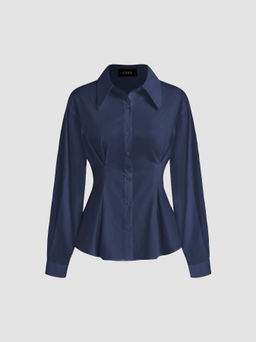 Cider - 100% Cotton Polo Stripe Waist-cinching Shirt