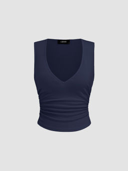 Cider - Cotton-blend V-neck Ruched Tank Top