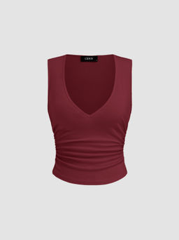 Cider - Cotton-blend V-neck Ruched Tank Top