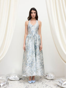 Cider - Jacquard Halter Neckline Floral Maxi Dress