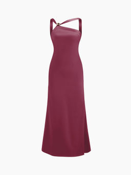Cider - Satin Backless Buckle Bowknot Maxi Dress