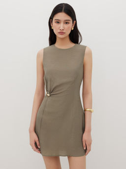 Cider - Round Neckline Button Mini Dress