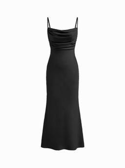 Cider - Satin Square Neck Ruched Lace Maxi Dress