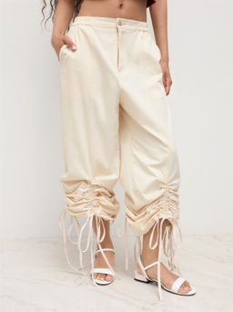Cider - 100% Cotton Mid Rise Drawstring Wide Leg Trousers