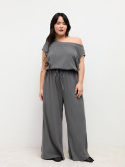 Cider - Asymmetrical Neck Drawstring Jumpsuit Curve & Plus