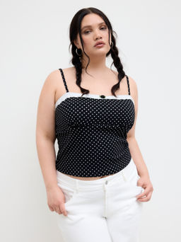 Cider - Cotton-blend Polka Dot Broderie Anglaise Trim Rose Cami Top Curve & Plus