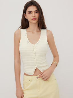 Cider - Knit U-neckline Crochet Button Vest