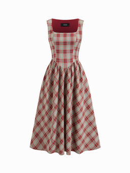 Cider - Linen-blend Square Neck Ruffle Midi Dress