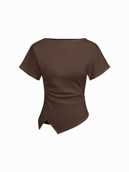 Cider - Cotton-blend Boat Neck Ruched Asymmetrical Hem Tee