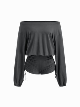 Cider - Asymmetrical Neck Drawstring Romper