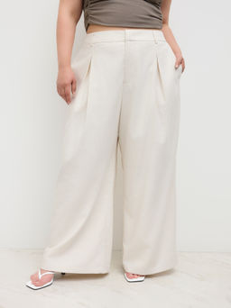 Cider - Linen-blend Mid Rise Pleated Wide Leg Trousers Curve & Plus