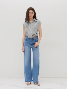 Cider - Cotton-blend Collar Stripe Twist Shirt