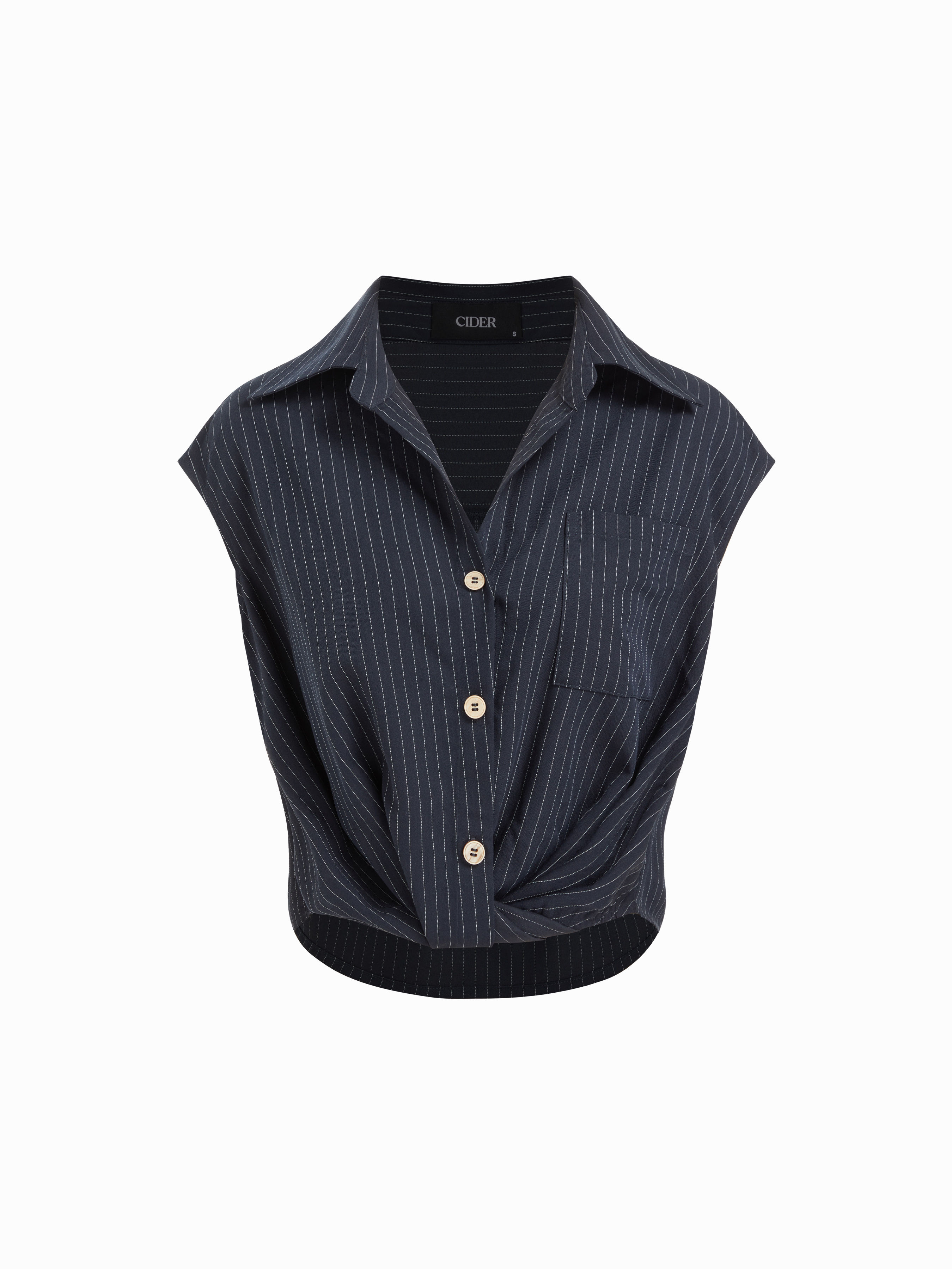 Cotton-blend Collar Stripe Twist Shirt-image-5