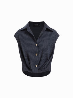 Cider - Cotton-blend Collar Stripe Twist Shirt