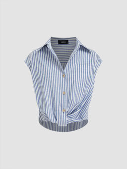 Cider - Cotton-blend Collar Stripe Twist Shirt