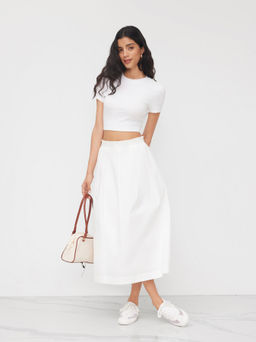 Cider - Cotton Crop Tee & Low Rise Pleated Maxi Skirt Set