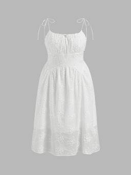 Cider - Cotton Scoop Neckline Floral Knotted Dress Curve & Plus