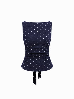 Cider - Cotton-blend Boat Neck Knotted Polka Dot Ruched Tank Top