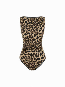 Cider - Boat Neck Polka Dot Ruched Bodysuit