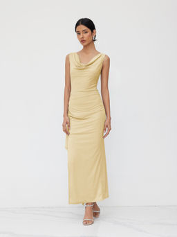 Cider - Cowl Neck Ruffle Hem Split Backless Maxi Dress
