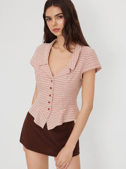 Cider - Cotton-blend Collar Check Button Shirt