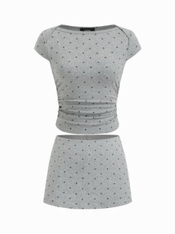 Cider - Cotton-blend Boat Neck Ruched Tee & Mini Skort