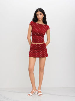 Cider - Cotton-blend Boat Neck Ruched Tee & Mini Skort