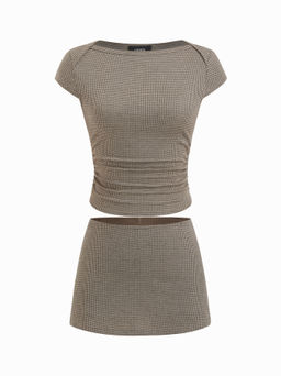 Cider - Cotton-blend Boat Neck Ruched Tee & Mini Skort