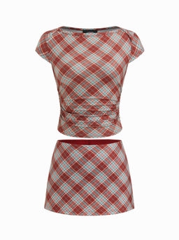 Cider - Cotton-blend Boat Neck Ruched Tee & Mini Skort