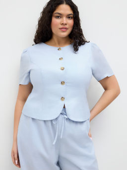 Cider - Ramie-blend Button Short Sleeve Blouse Curve & Plus
