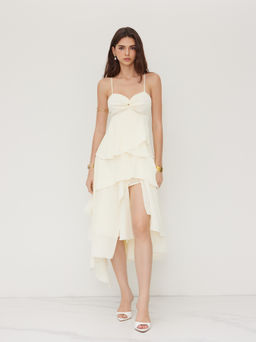 Cider - Cotton-blend V-neck Twist Asymmetrical Hem Layered Cami Midi Dress