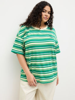 Cider - Cotton-blend Stripe Oversized Short Sleeve Tee Curve & Plus