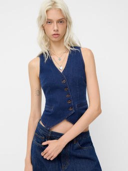 Cider - Stretch Denim V-neck Button Split Vest
