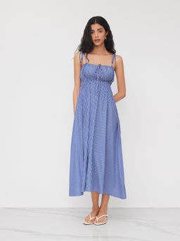 Cider - Drawstring Stripe Shirred Cut Out Cami Dress