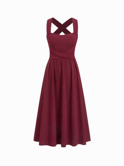 Cider - Square Neck Polka Dot Ruffle Criss Cross Maxi Dress