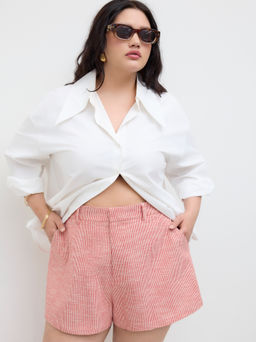 Cider - Linen-blend Mid Rise Stripe Elastic Waist Shorts Curve & Plus