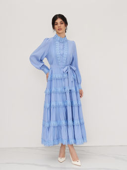 Cider - High Neck Knotted Applique Tiered Maxi Dress & Solid Slip Dress