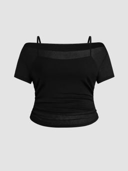 Cider - Off-shoulder Ruched Short Sleeve Tee & Cami Top Curve & Plus