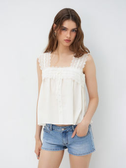 Cider - 100% Cotton Square Neck Bowknot Cami Top