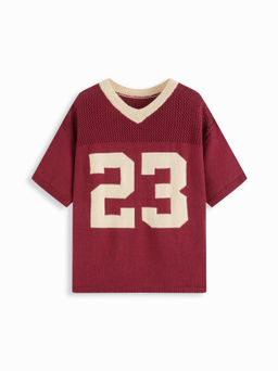 Cider - Knit V-neck 23 Hollow Out Short Sleeve Top