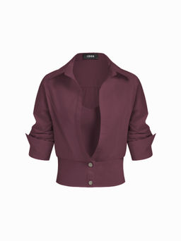 Cider - Cotton Collar Mid-length Sleeve Shirt with Cami Top