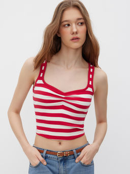 Cider - Cotton-blend Sweetheart Stripe Crop Tank Top