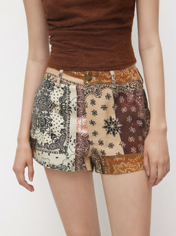 Cider - Cotton Low Rise Paisley Micro Shorts