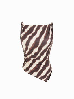 Cider - Leopard Boat Neck Ruched Asymmetrical Hem Tank Top