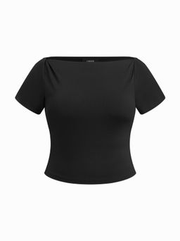 Cider - Boat Neck Twisted Split Sleeve Top Curve & Plus